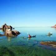 Young women kayaking on the Sea of Cortez, Mexico